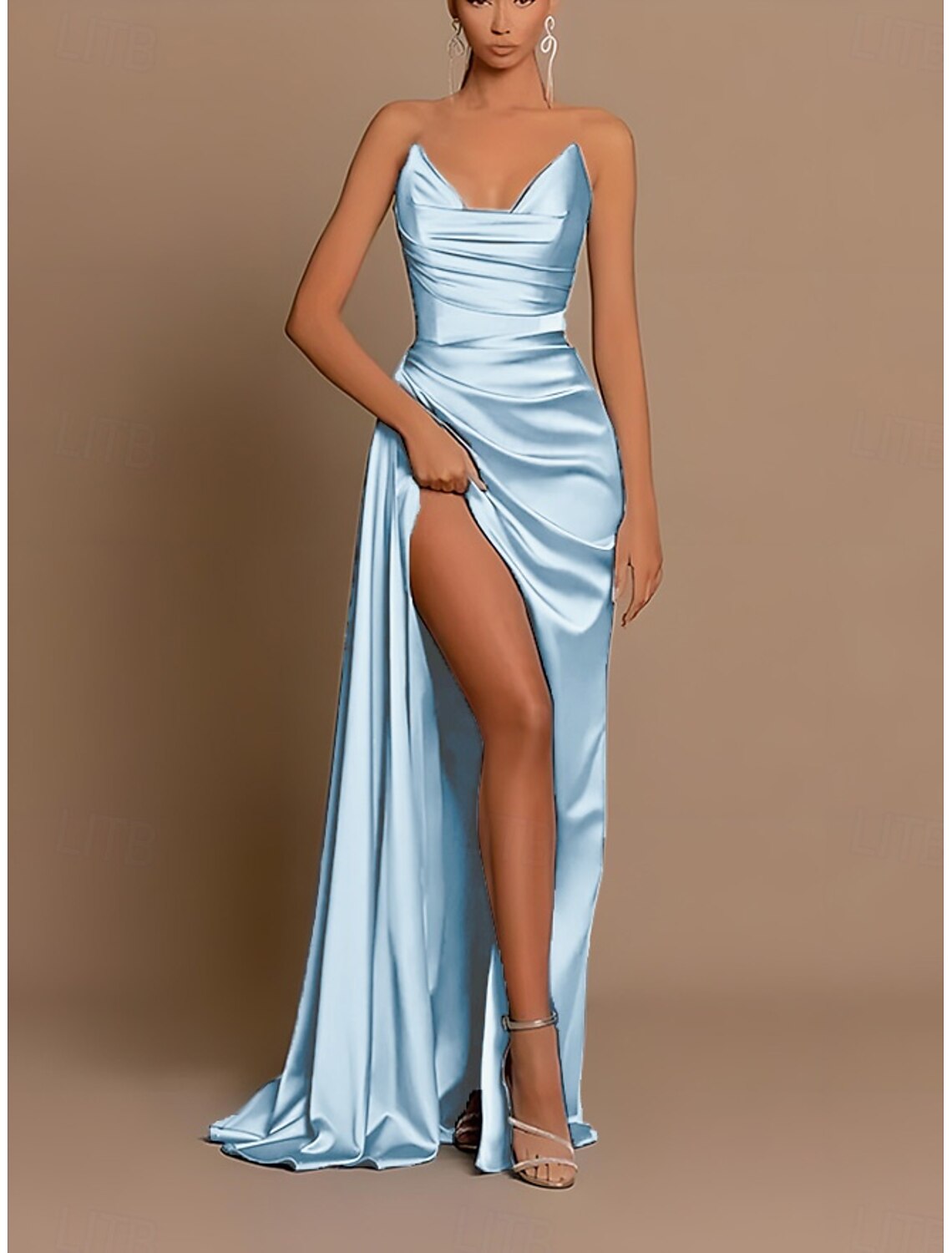 A-Line Evening Gown Party Dress Wedding Guest Prom Sweep / Brush Train Sleeveless V Neck Bridesmaid Dress Charmeuse Backless with Pleats Ruched Slit Masquerade Dress