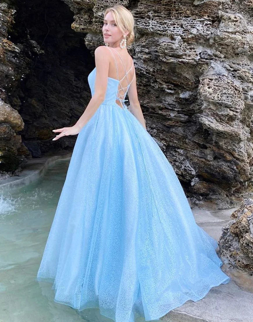Light Blue Organza Long Prom Dress