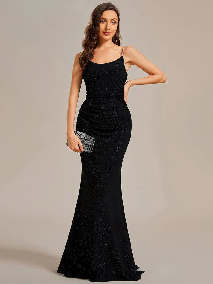 Glitter Spaghetti Strap Open Back Bodycon prom Dress
