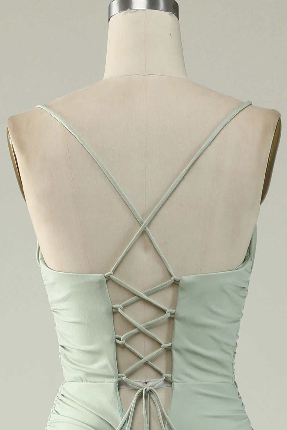 Grey long elegant suspender slit ball gown