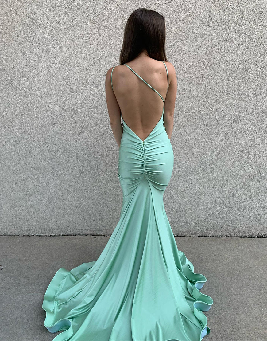 Green Mermaid Backless Long Prom Dress