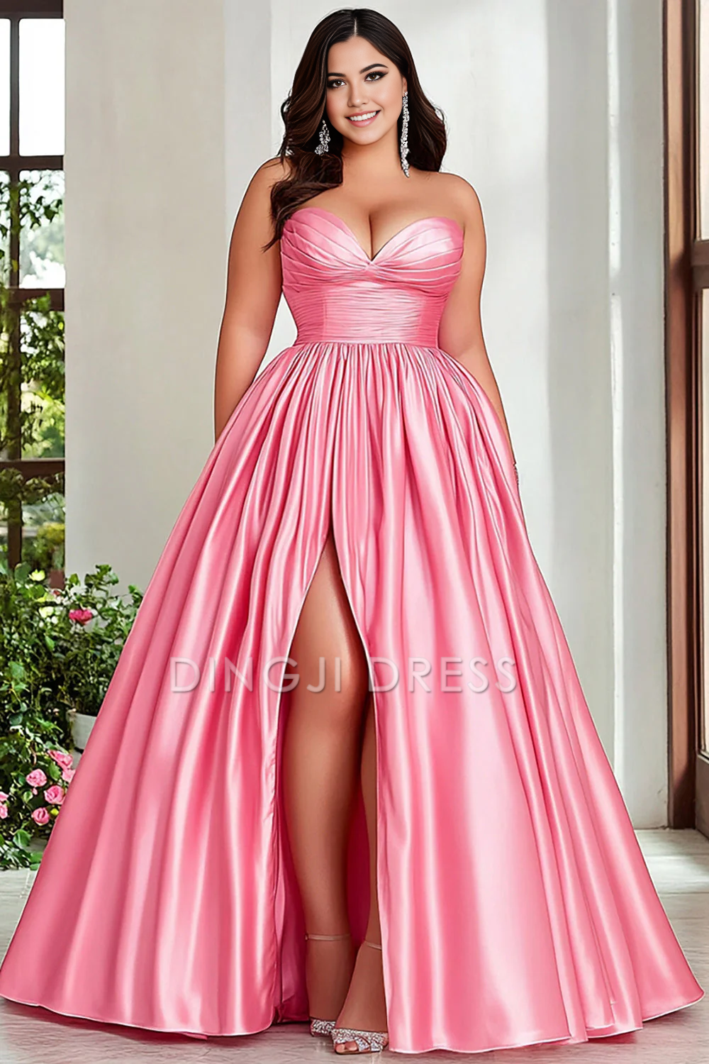 DingJiDress High Quality Dress Elegant A Line Sweetheart Pleated Strapless Plus Size With Slit Prom Dress