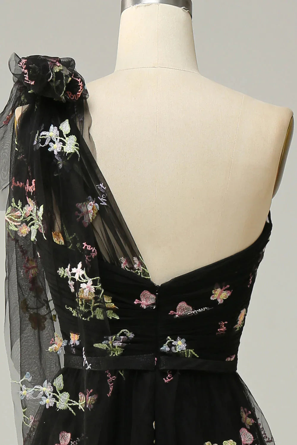 DingJiDress A-Line One Shoulder Black Long Prom Dress With Embroidery