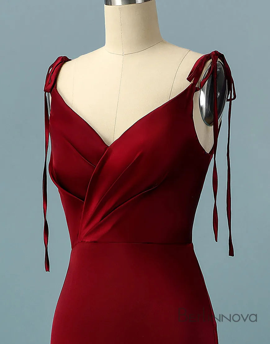 Red Long Satin V-neck Mermaid Ball Dress Party Evening Dress