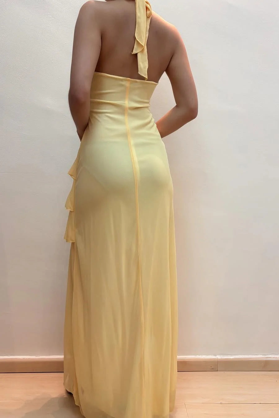 V-Neck Beaded Ruffles Chiffon Sleeveless Prom Dress