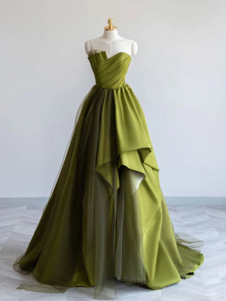 Simple and stylish A-line off shoulder satin long ball gown