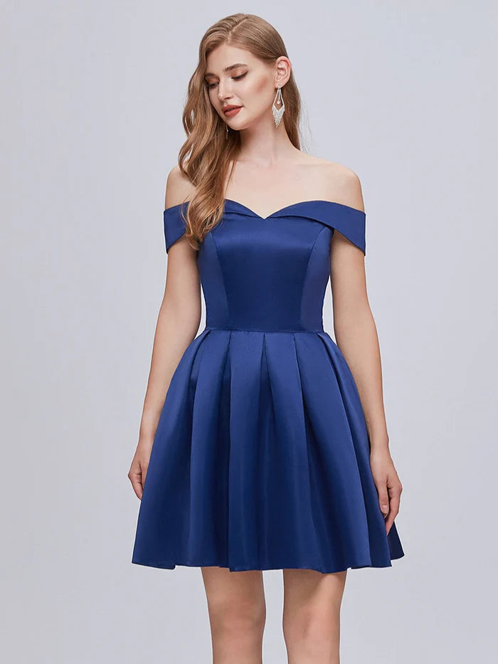 Cute Off The Shoulder Lace Up Satin Homecoming Dresses