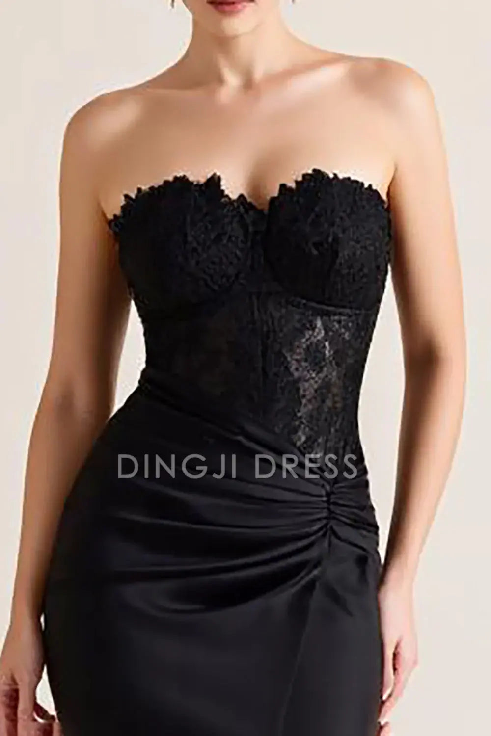 DingJiDress High Quality Dress Strapless Appliqued Pleated Sheath Slit Long Elegant Prom Dress