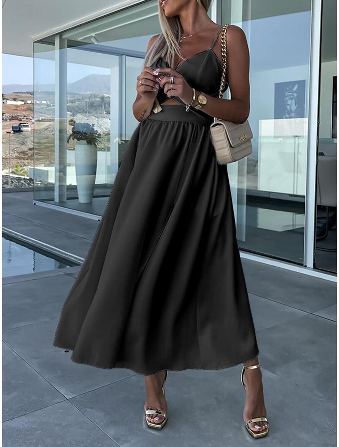 Women's Midi Dress White Dress Graduation Dress Slip Dress A Line Wedding Party Date Regular Fit Sleeveless Strap Black White Pink Fuchsia Summer