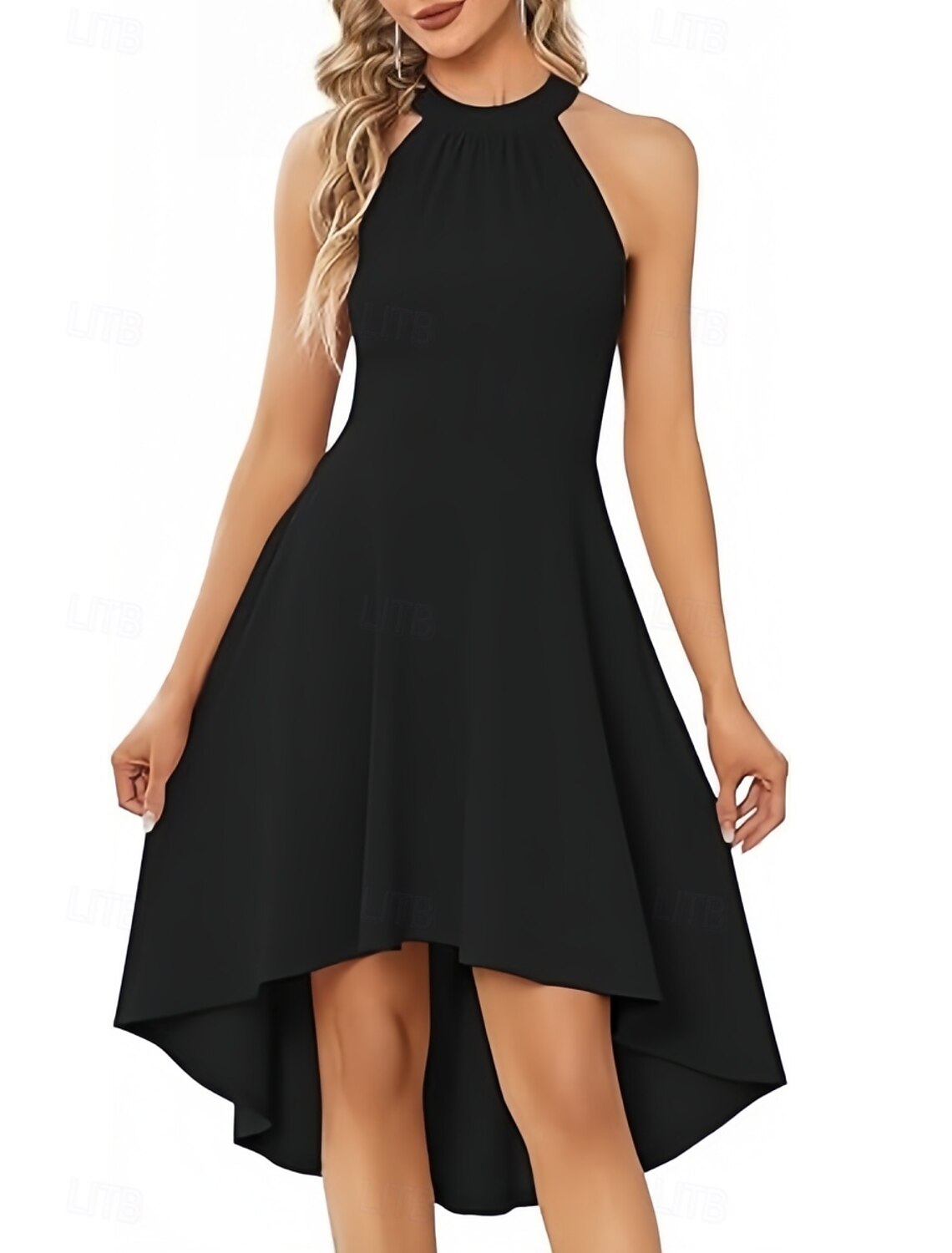 A-Line Wedding Guest Dresses High Low Dress Wedding Guest Homecoming Asymmetrical Sleeveless Crew Neck Fall Wedding Guest Stretch Crepe with Ruched