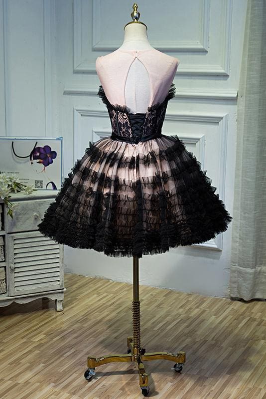 DingJiDress Short Prom Dress A Line Sheer Round Neck Tulle Bowknot Pretty Short Formal Dress Homecoming Dress
