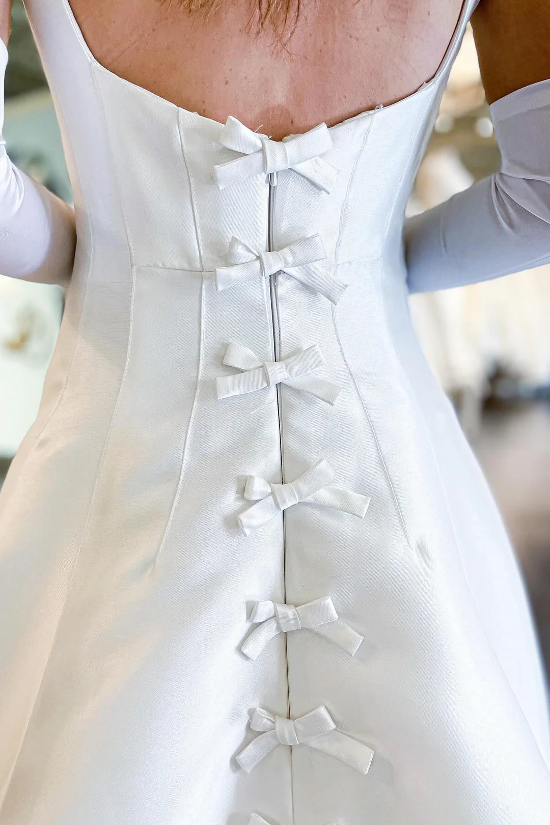Square Neck A-Line Wedding Dress with Bows