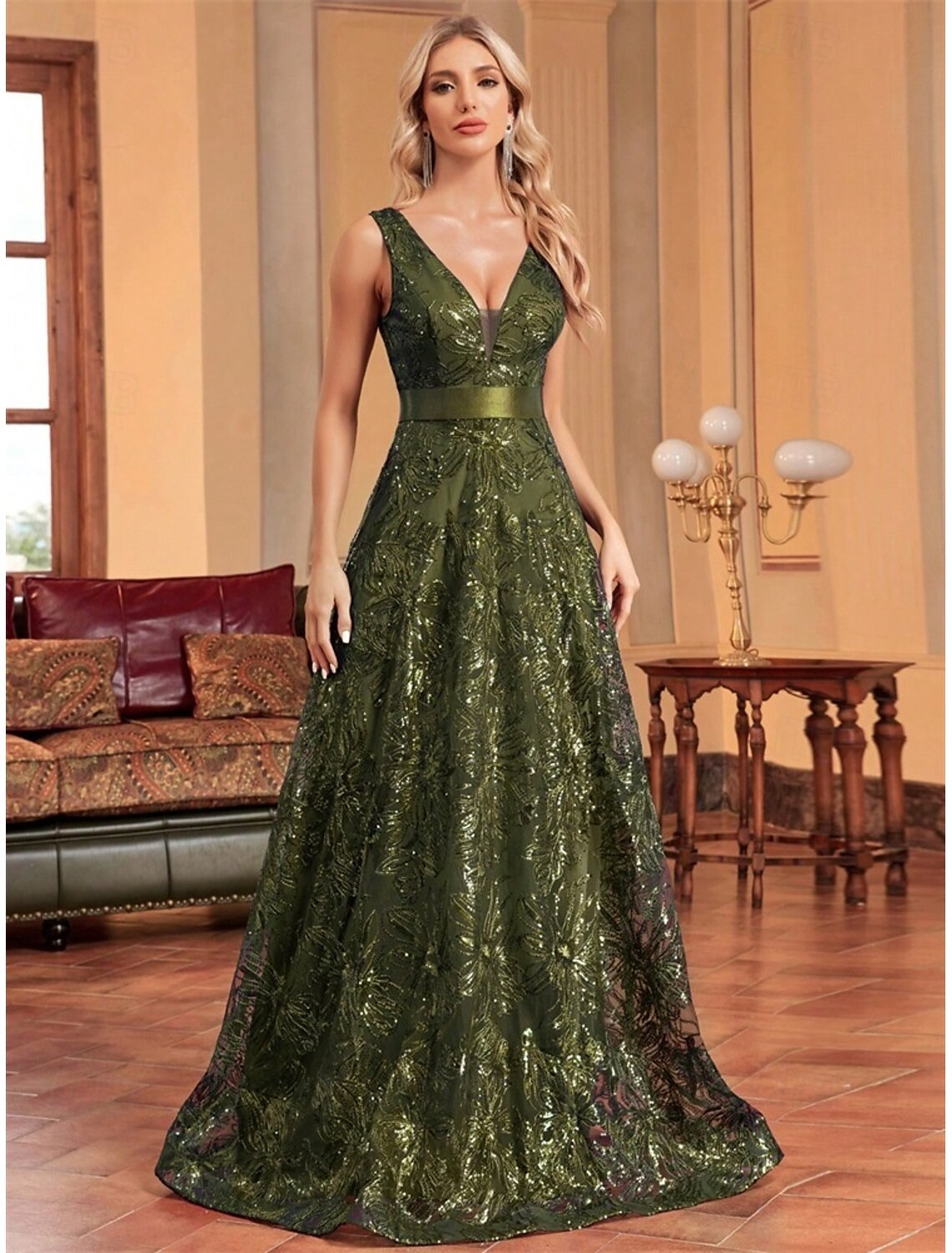 A-Line Prom Dresses Vintage Dress Formal Prom Floor Length Sleeveless Spaghetti Strap Sequined with Glitter Sequin Embroidery