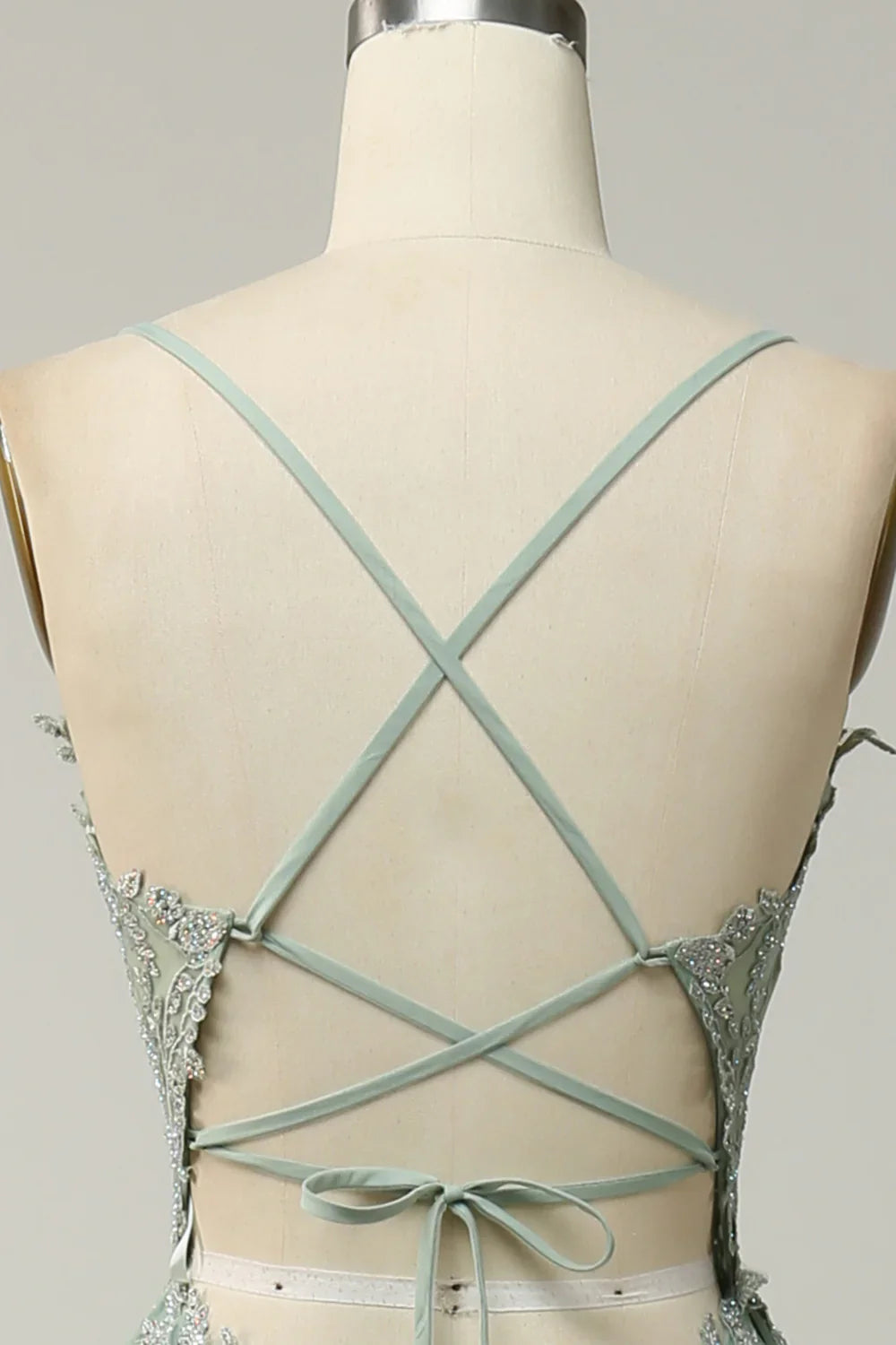 DingJiDress A Line Spaghetti Straps Green Long Prom Dress with Criss Cross Back