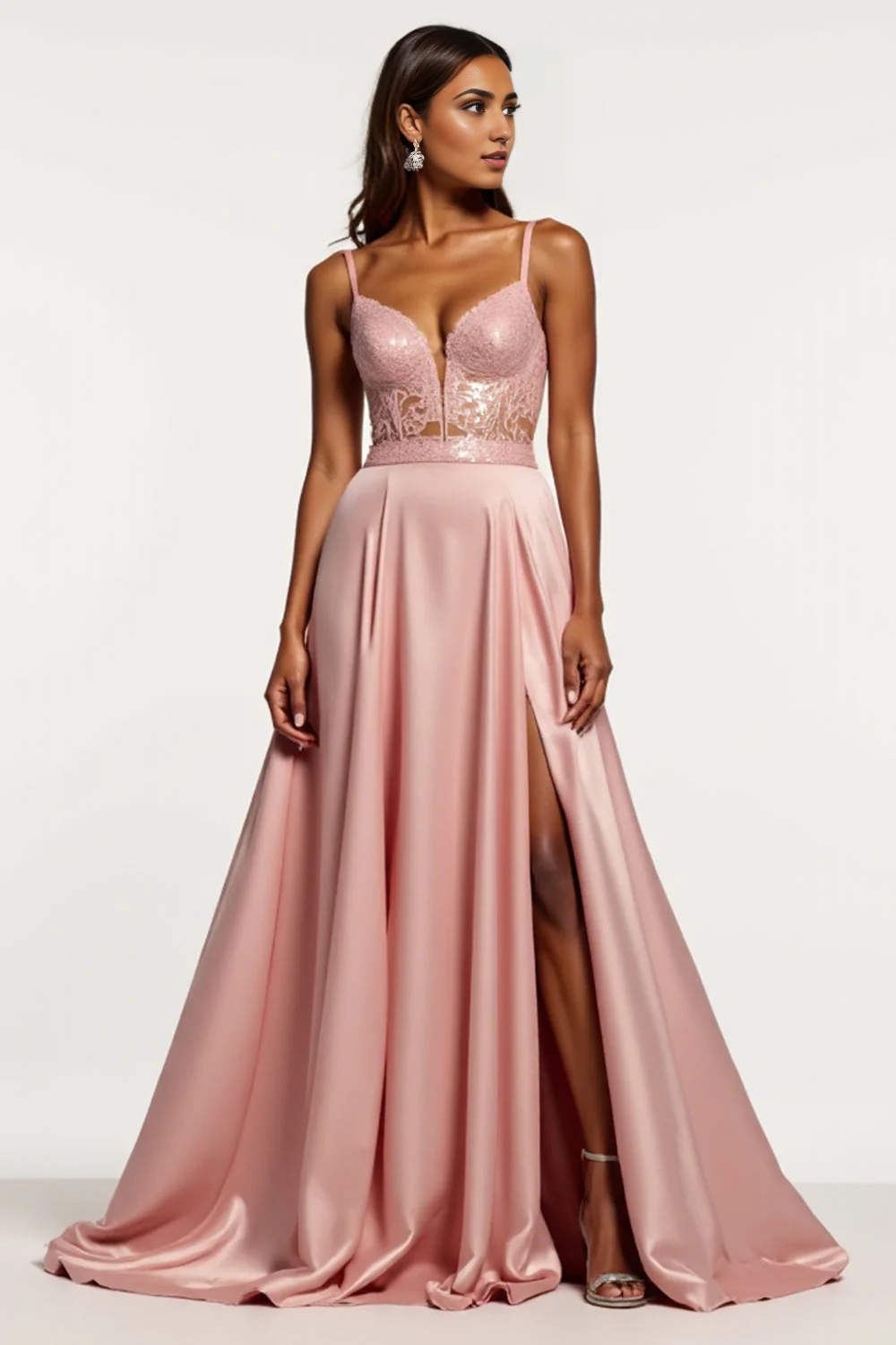 DingJiDress High Quality Dress Charming A Line V-Neck Spaghetti Strap Corset Backless With Slit Long Prom Dress
