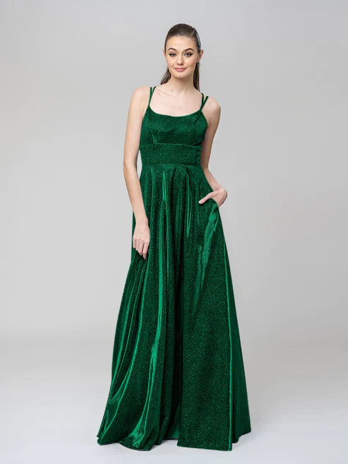 DingJiDress A Line Long Front Slit Metallic Glitter Prom Dresses