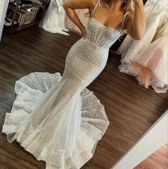 Sexy Sequins Mermaid Prom Dresses Long Wedding Dresses