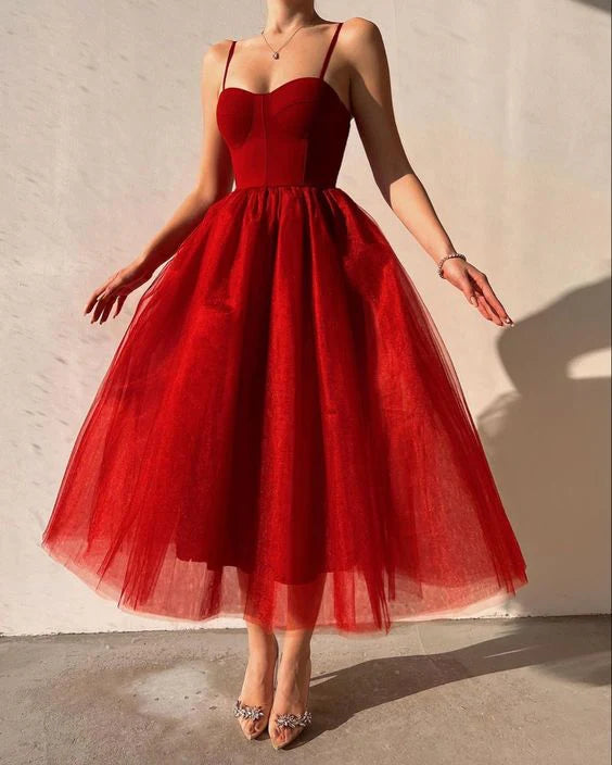 Red elegant chiffon sleeveless ball dress formal evening gown