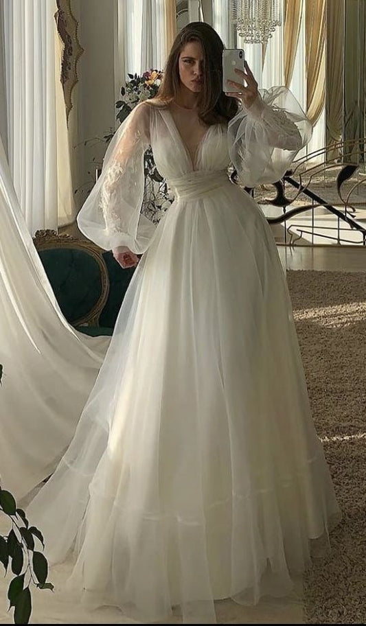 Long Wedding Dresses Tulle Popular Modest Bridal Dresses
