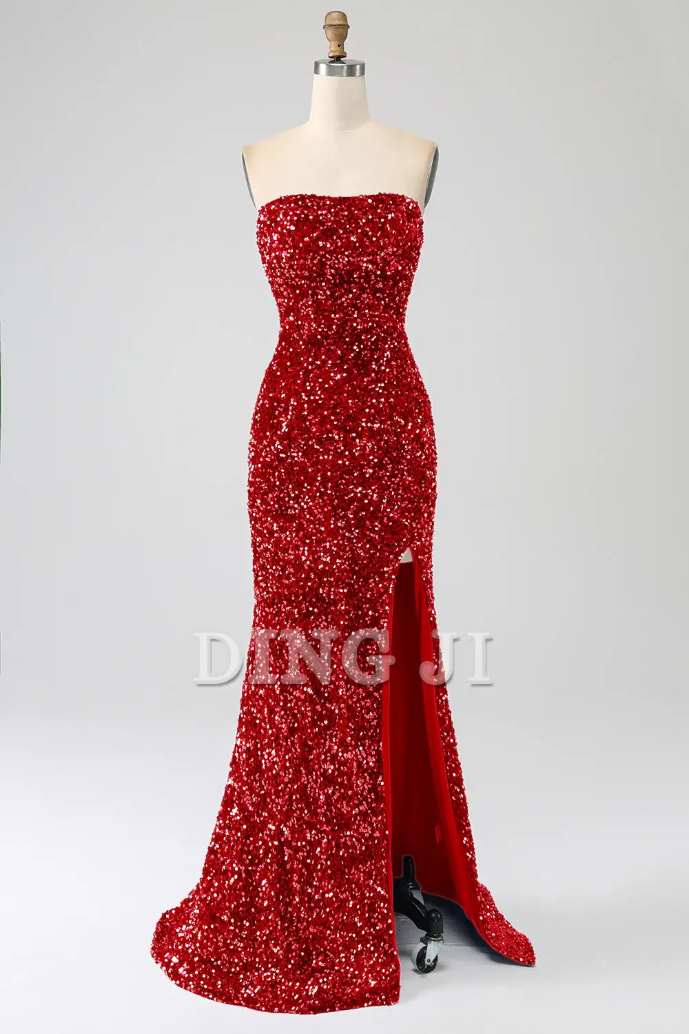 DingJiDress Prom Dress Mermaid Strapless Sequins Long With Slit Gorgeous Formal Women's Dresses Wedding Guests Dresses