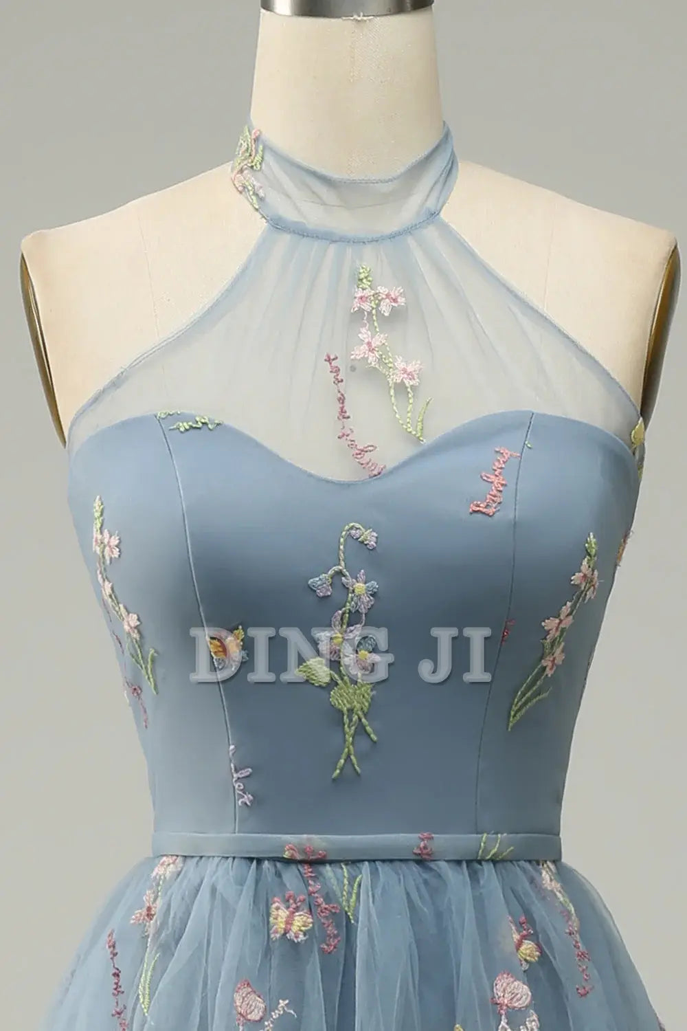 DingJiDress Prom Dress A Line Halter Floor Length Tulle Luxury Embroidery Fantastic Formal Women's Dresses Wedding Guests Dresses