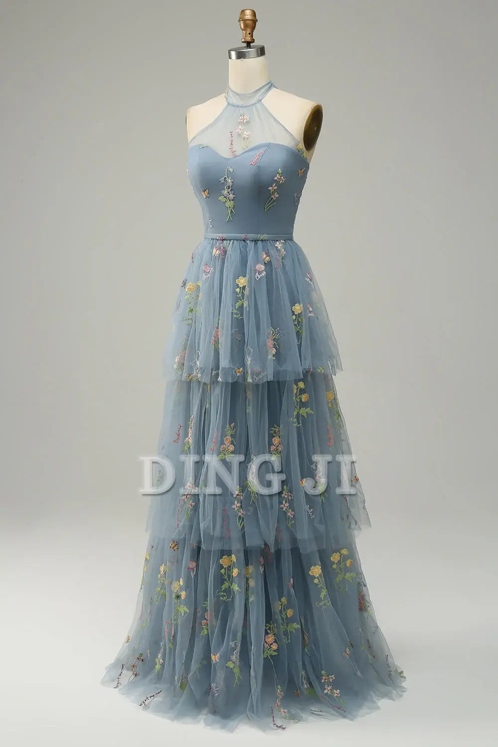 DingJiDress Prom Dress A Line Halter Floor Length Tulle Luxury Embroidery Fantastic Formal Women's Dresses Wedding Guests Dresses