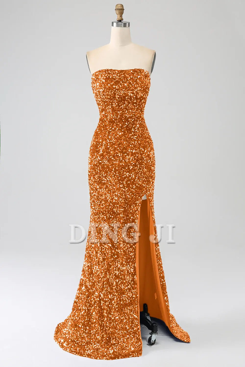 DingJiDress Prom Dress Mermaid Strapless Sequins Long With Slit Gorgeous Formal Women's Dresses Wedding Guests Dresses