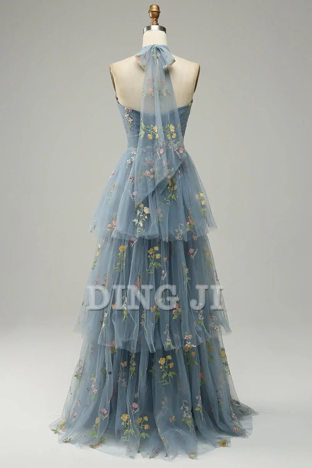DingJiDress Prom Dress A Line Halter Floor Length Tulle Luxury Embroidery Fantastic Formal Women's Dresses Wedding Guests Dresses