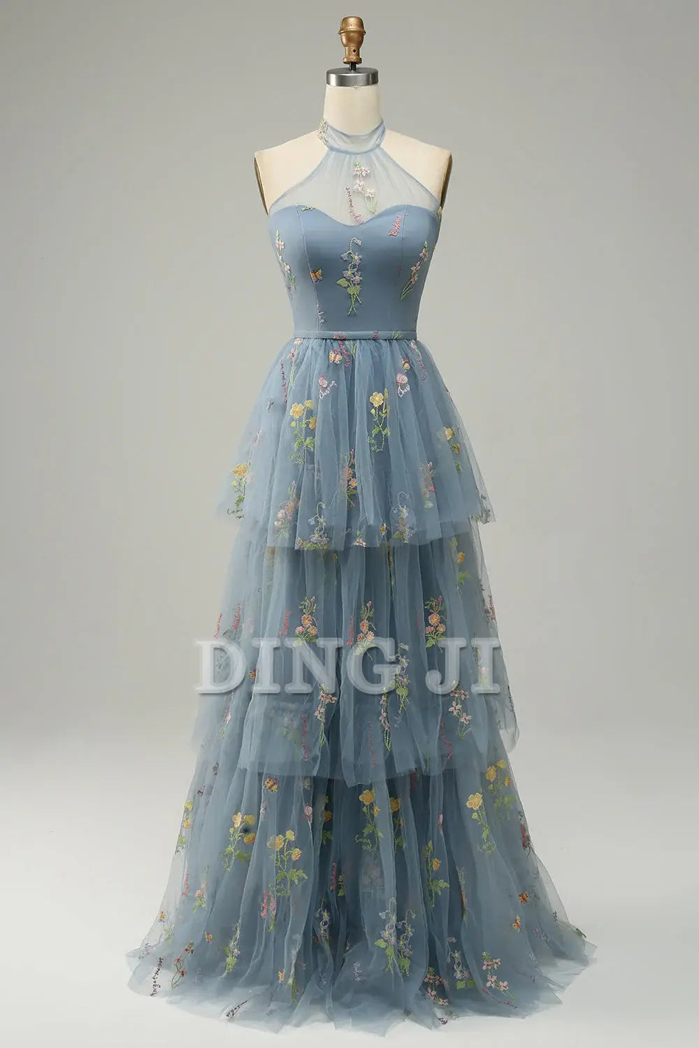DingJiDress Prom Dress A Line Halter Floor Length Tulle Luxury Embroidery Fantastic Formal Women's Dresses Wedding Guests Dresses