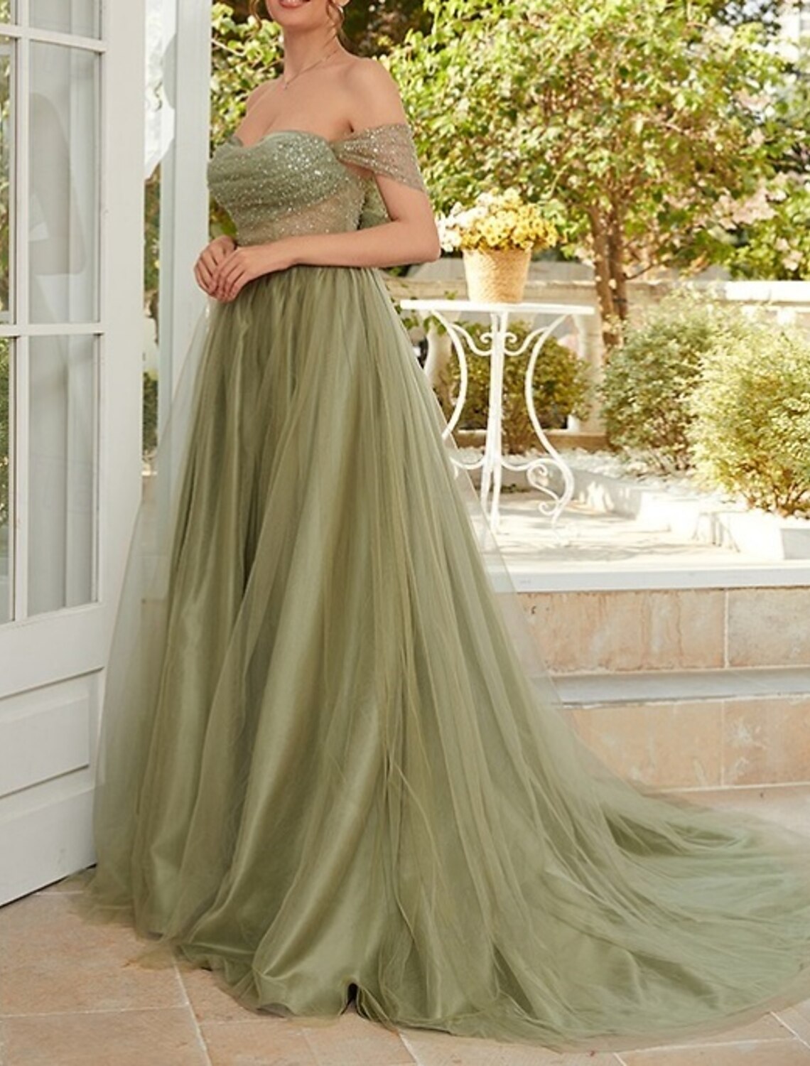 Ball Gown A-Line Wedding Guest Dresses Elegant Dress Prom Birthday Court Train Sleeveless Sweetheart Tulle Backless with Glitter Pearls Beading ﻿