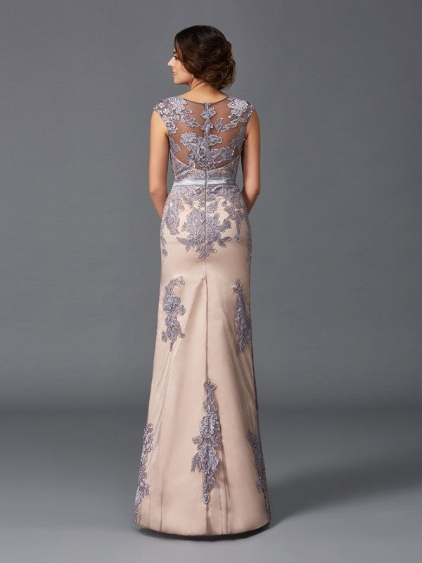 Sheath/Column Straps Applique Sleeveless Long Satin Dresses Mother of the Bride Dresses