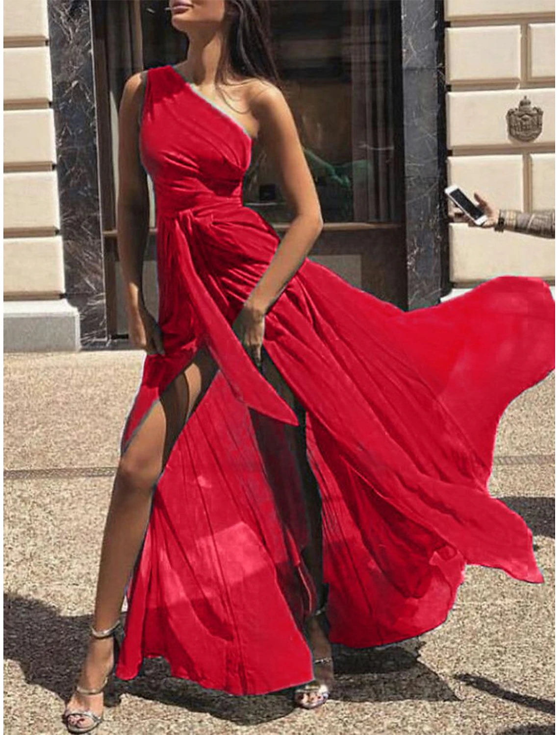 Women's Chiffon Dress Maxi Dress Split Wedding Party Elegant Sexy V Neck Sleeveless Yellow Red Purple Color