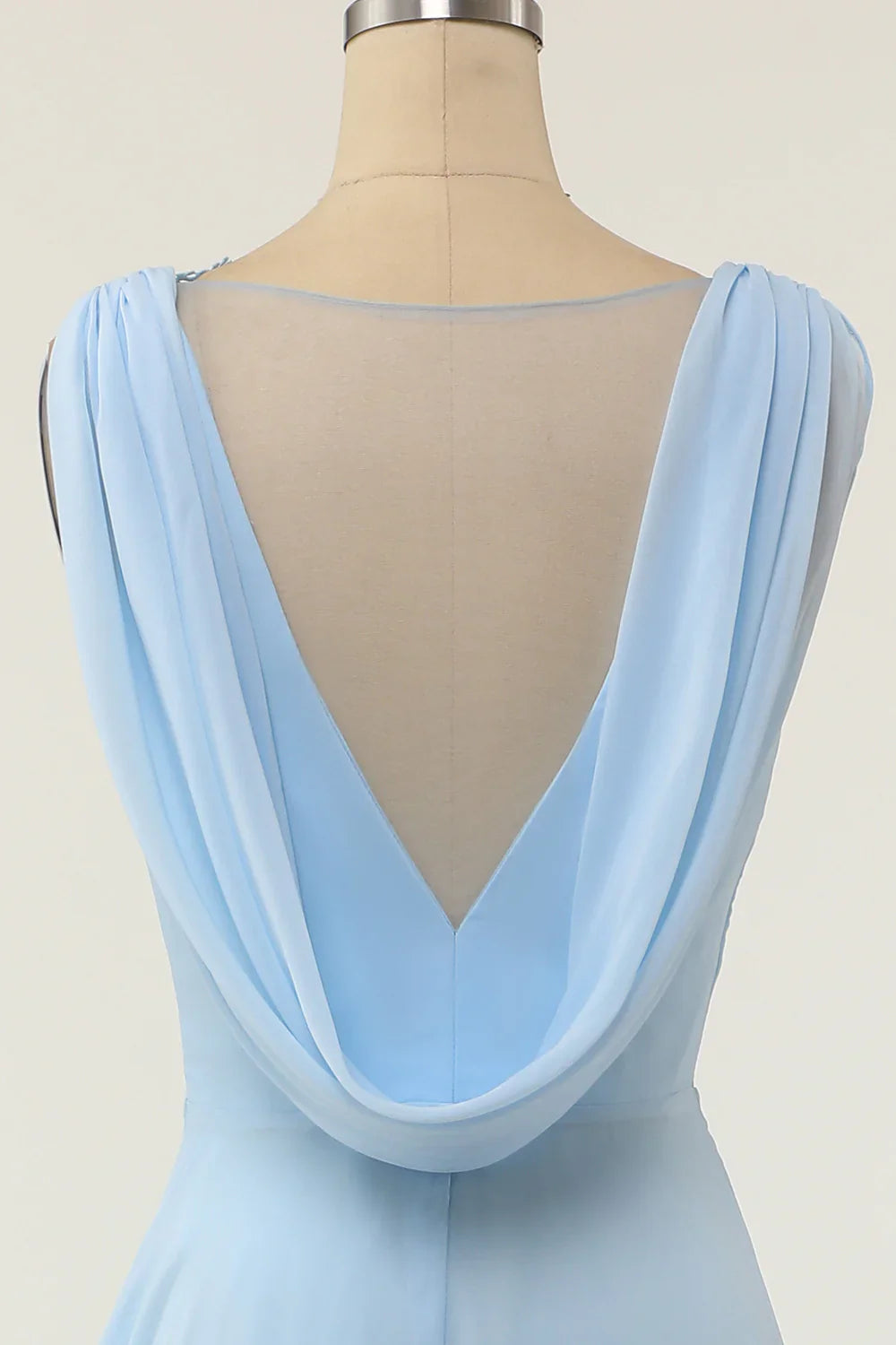 DingJiDress V-neck Blue Bridesmaid Dress with Ruffle