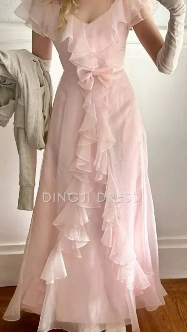 DingJiDress Chiffon A Line Formal Dress Ruffle Fantastic Romantic Prom Dress
