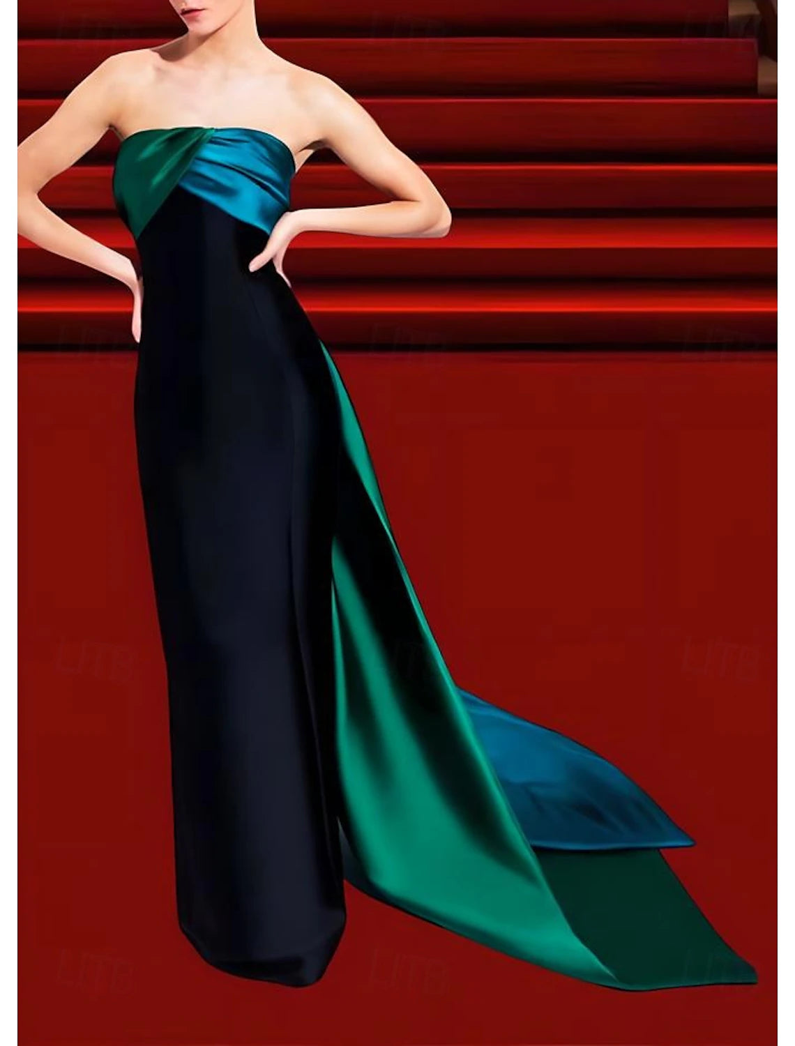 A-Line Evening Gown Celebrity Style Color Block Dress Carnival Wedding Reception Sweep / Brush Train Sleeveless One Shoulder Satin