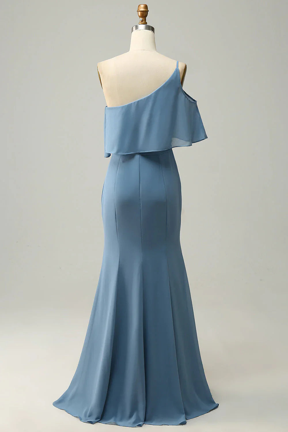 DingJiDress Sheath One Shoulder Blue Plus Size Bridesmaid Dress with Silt