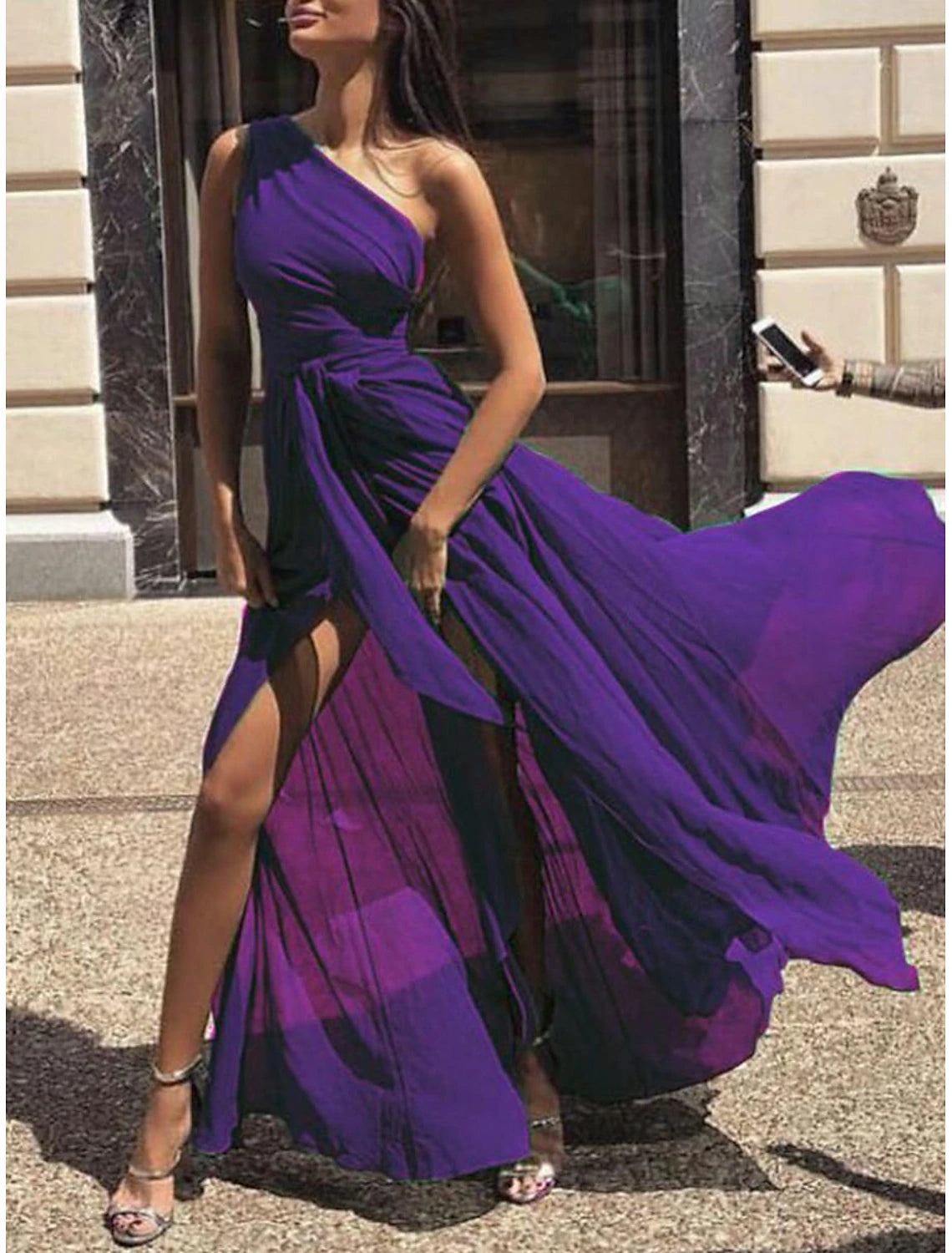 Women's Chiffon Dress Maxi Dress Split Wedding Party Elegant Sexy V Neck Sleeveless Yellow Red Purple Color