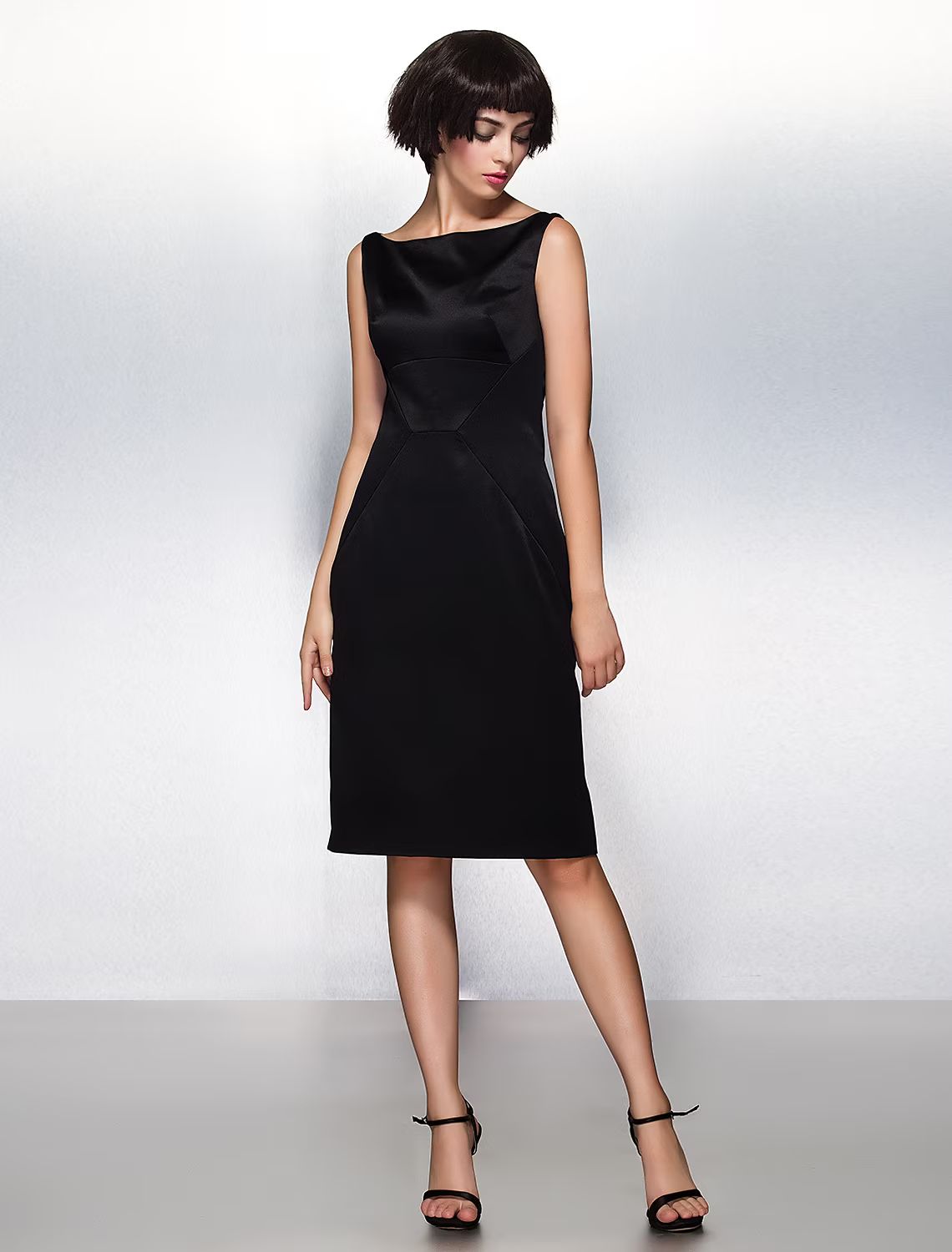 Party Dress Wedding Guest Knee Length Sleeveless Bateau Neck Satin with Pleats