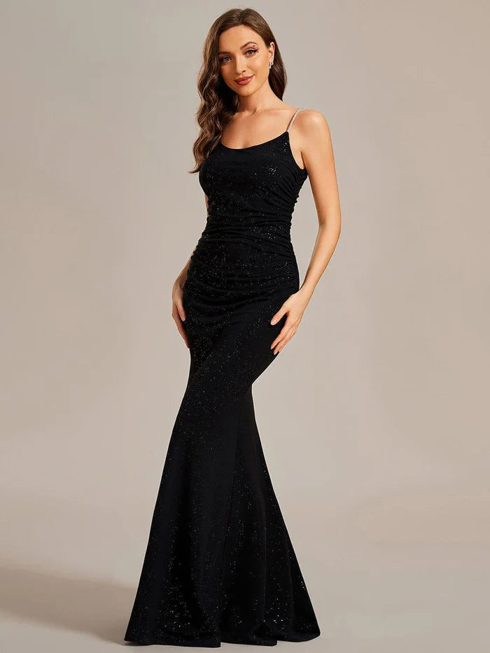 Glitter Spaghetti Strap Open Back Bodycon prom Dress