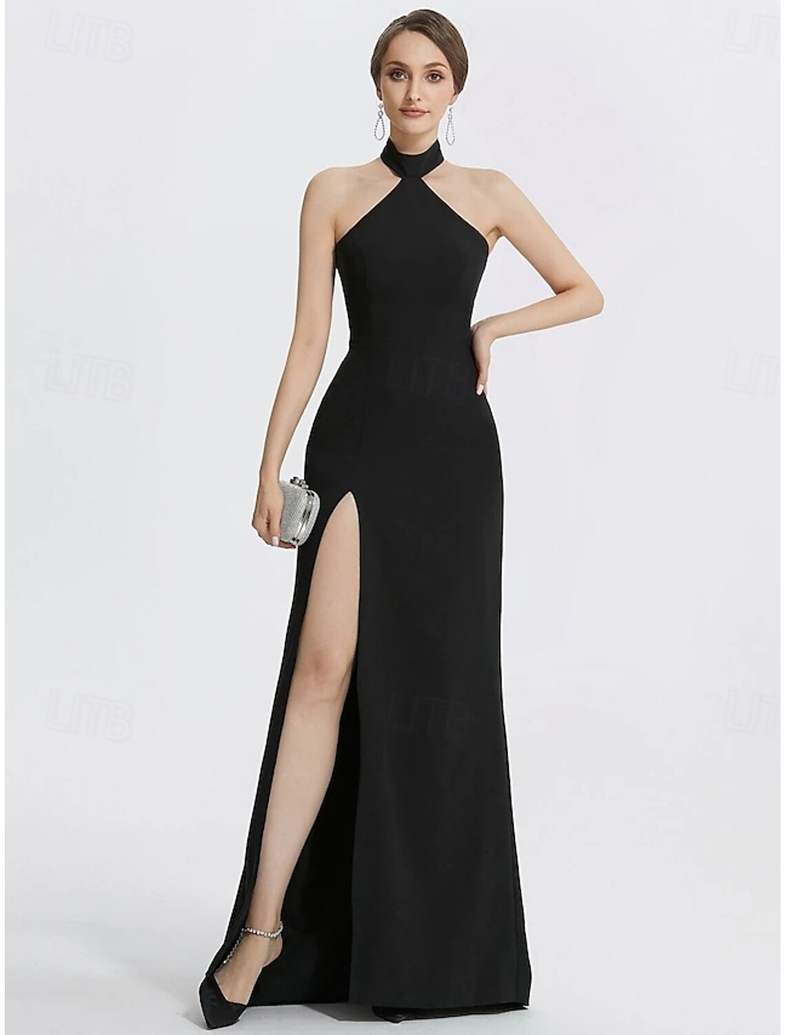 Sheath / Column Evening Gown Elegant Dress Evening Party Black Tie Gala Floor Length Sleeveless Queen Anne Wednesday Addams Family Cotton Blend Backless with Slit