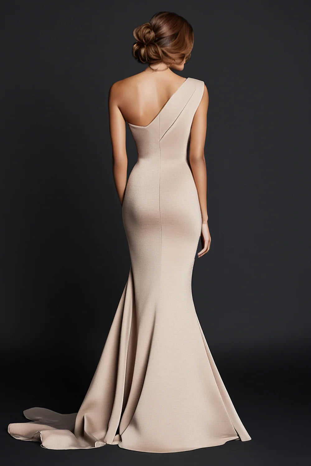 Elegant khaki single shoulder mermaid pleated long satin ball gown