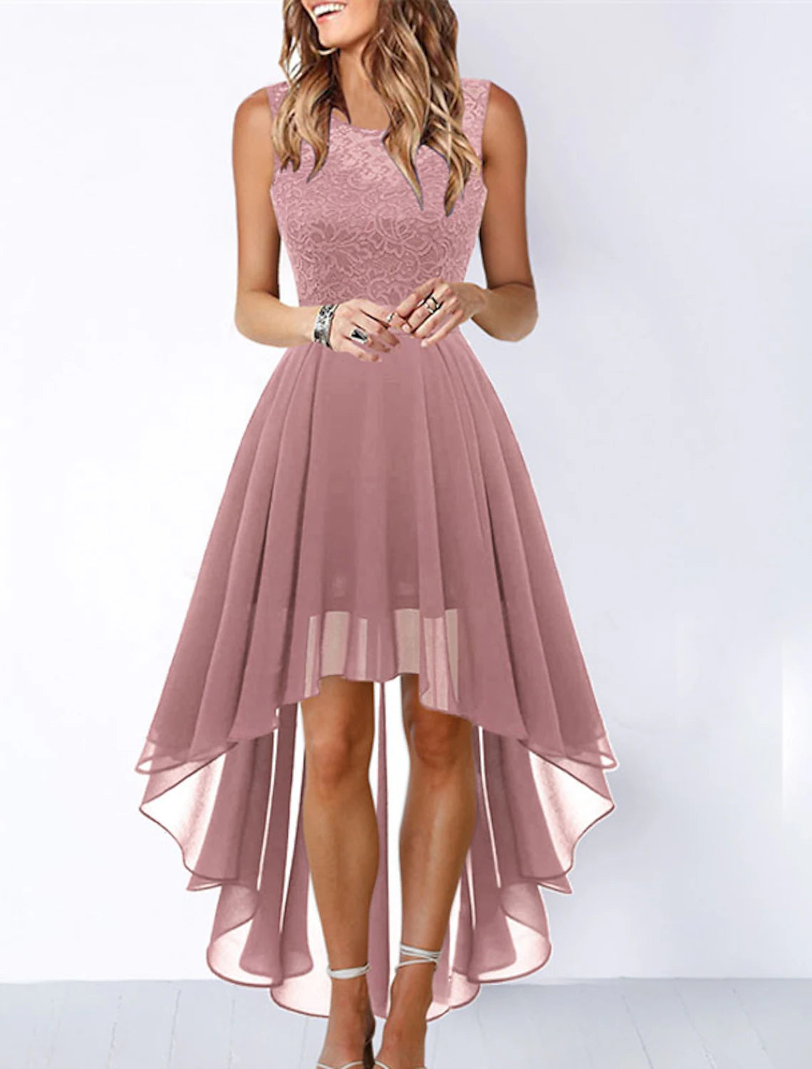 Women's Cocktail Party Dress Lace Dress Swing Dress Long Dress Maxi Dress Black Pink Wine Sleeveless Pure Color Lace Fall Spring Summer Crew Neck Fashion