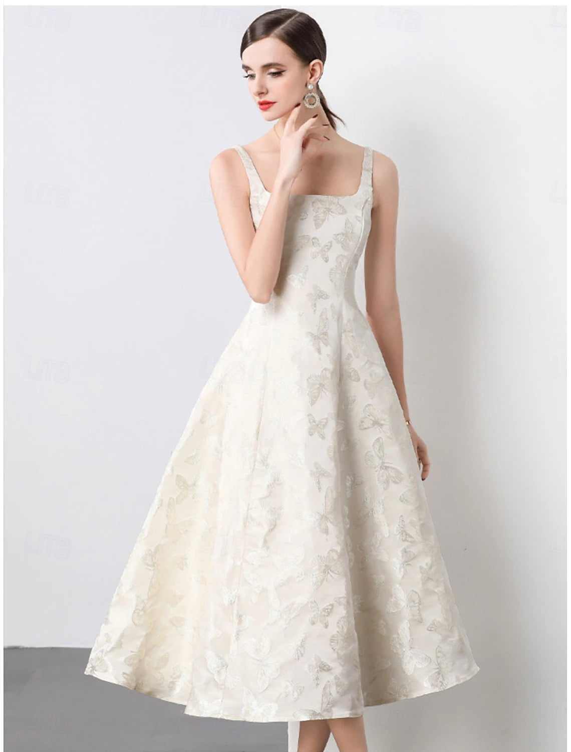 A-Line Quinceanera Dresses Elegant Dress Wedding Wedding Guest Ankle Length Sleeveless Spaghetti Strap Polyester Backless with Floral Print