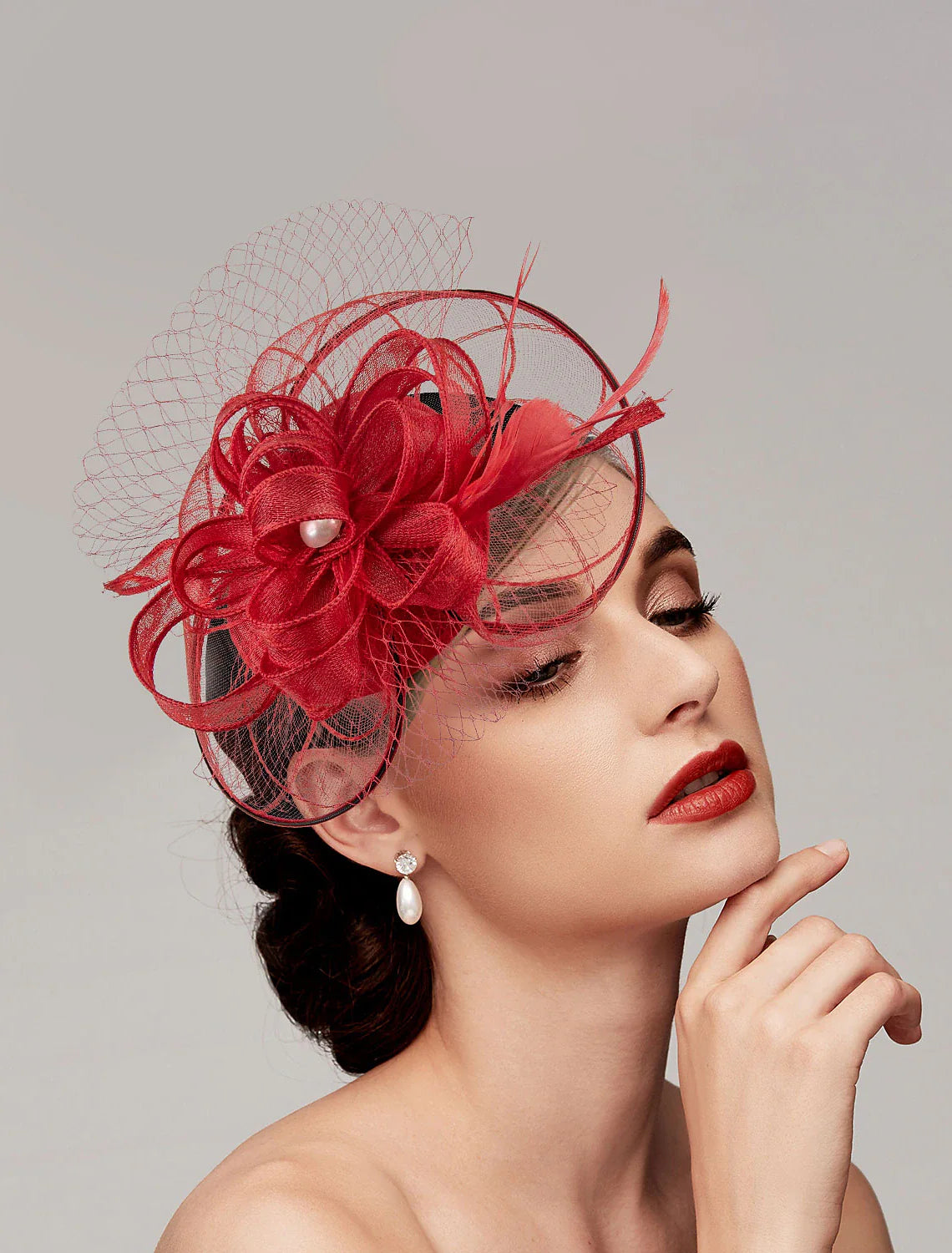 DingJiDress Feathers / Net Fascinators Kentucky Derby Hat/ Headpiece with Feather / Cap / Flower 1 PC Wedding / Horse Race / Ladies Day Headpiece