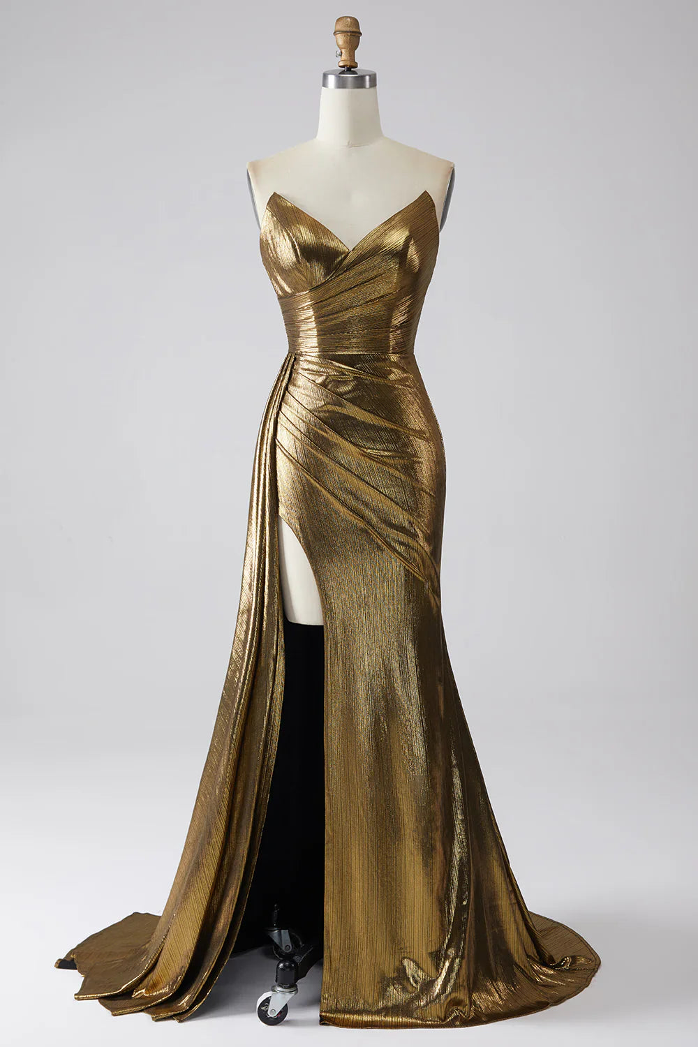 DingJiDress Sparkly Mermaid Golden Long Prom Dress with Slit