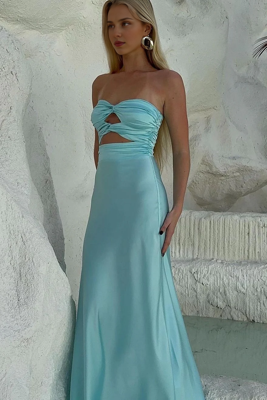 DingJiDress Simple Sheath Strapless Sweetheart Long with Keyhole Charming Prom Dress