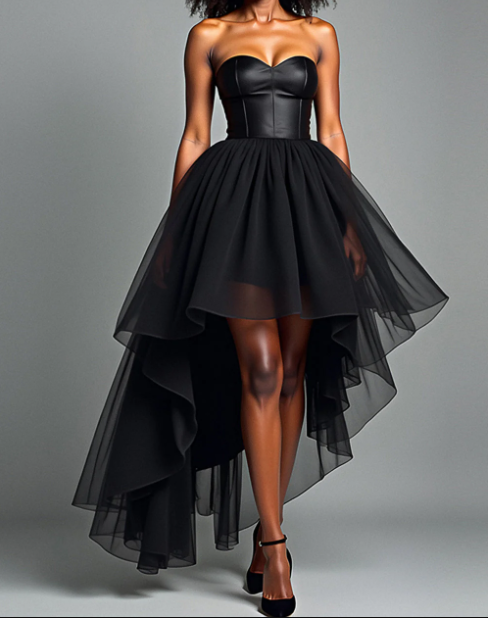 DingJiDress High Quality Dress Corset Tiered Strapless Tulle High Low Fashion Prom Dress