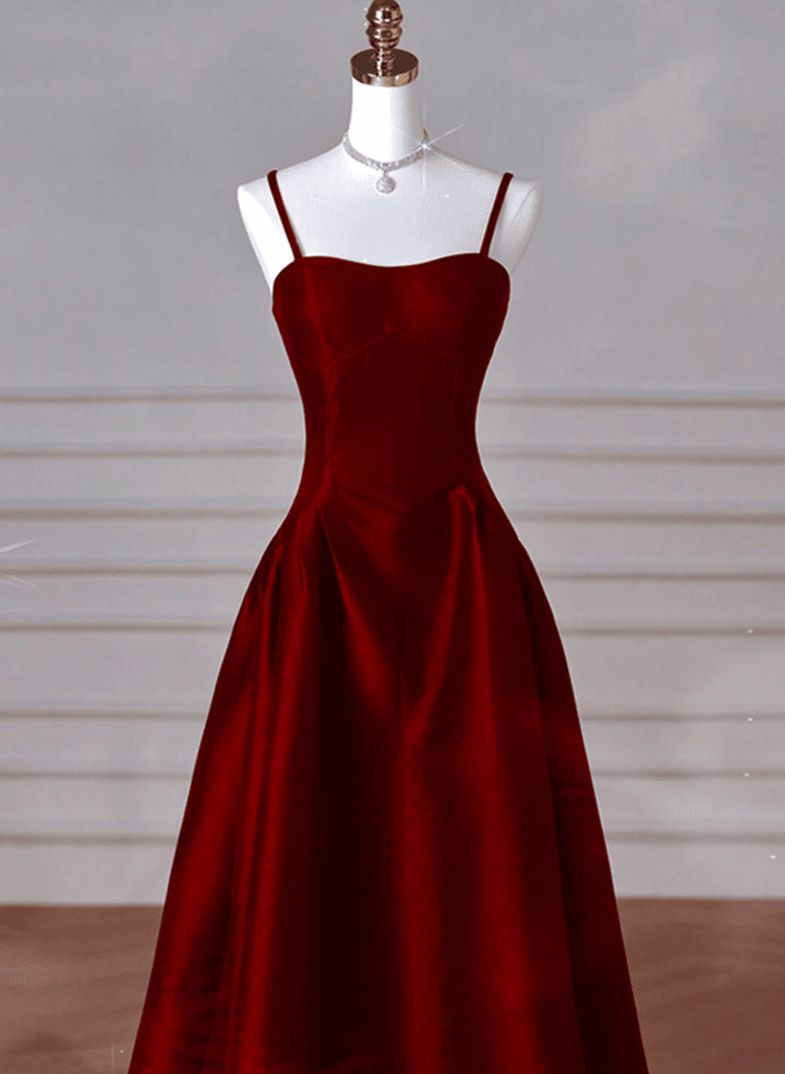 Wine Red A-Line Straps Satin Long Party DressWine Red Long Prom Dress Evening Dress