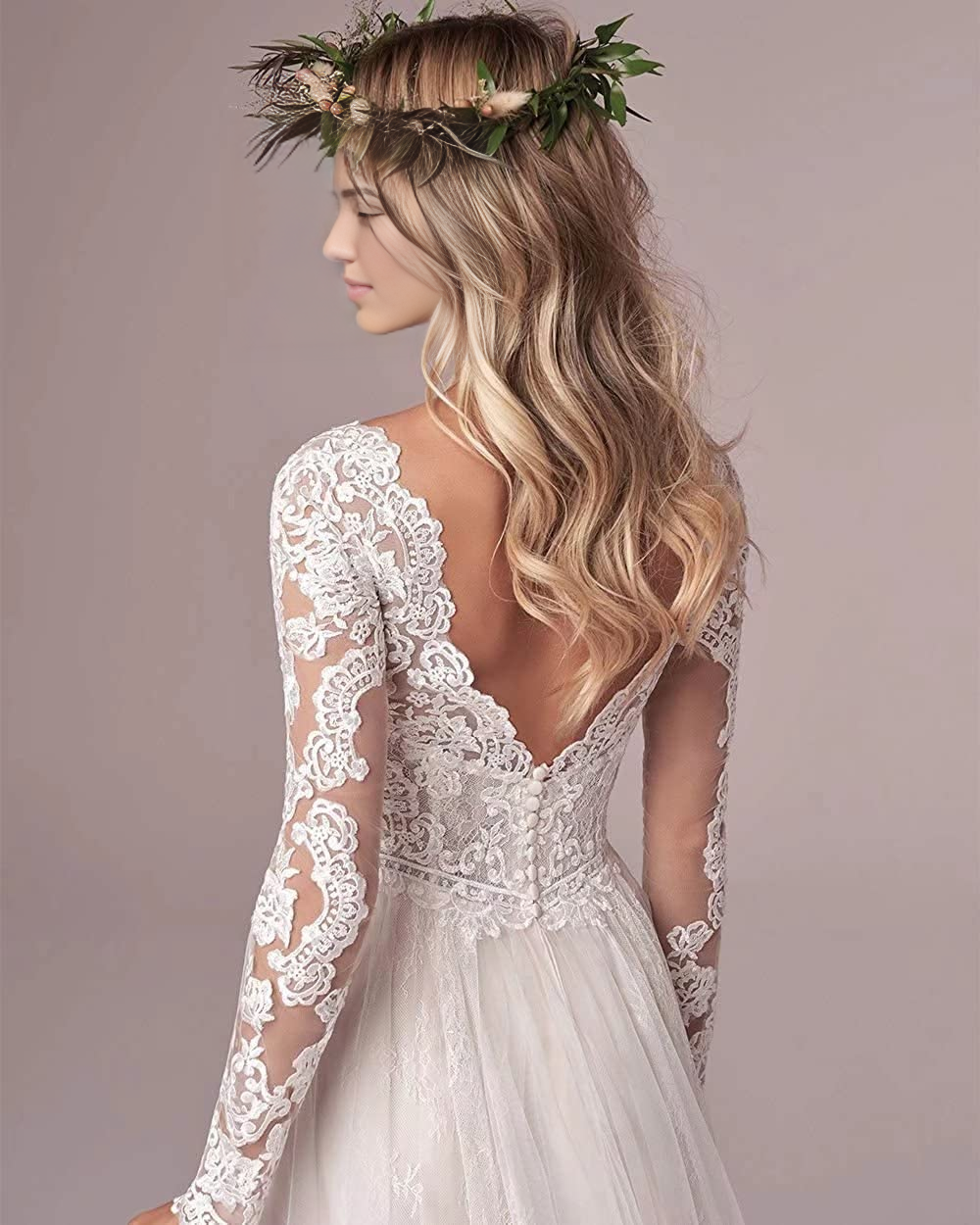 DingJiDress Wedding Dress Mermaid Lace Beach Bridal Dress Long Sleeves Formal Women's Dresses