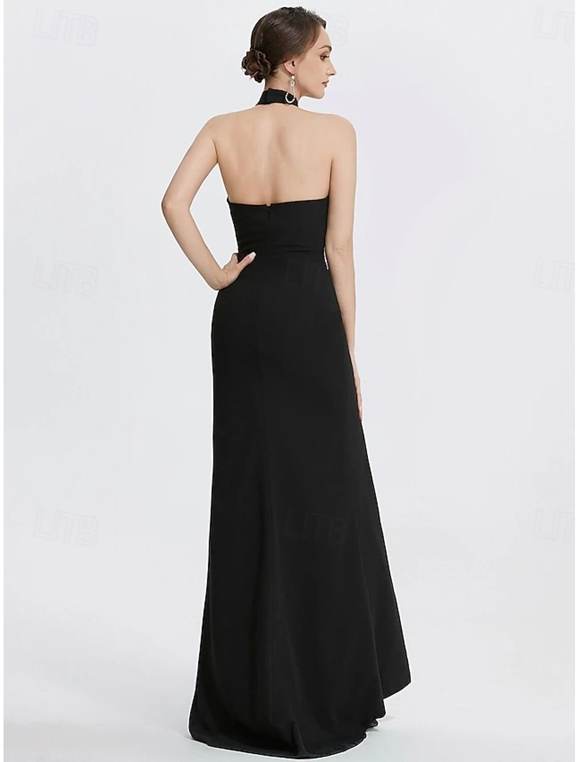 Sheath / Column Evening Gown Elegant Dress Evening Party Black Tie Gala Floor Length Sleeveless Queen Anne Wednesday Addams Family Cotton Blend Backless with Slit